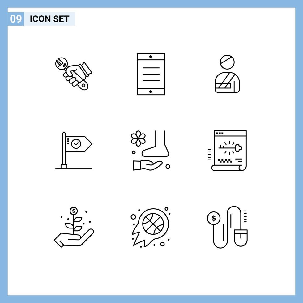 User Interface Pack of 9 Basic Outlines of mark flag patient business success Editable Vector Design Elements
