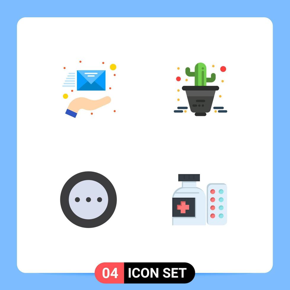 Editable Vector Line Pack of 4 Simple Flat Icons of email loading support plant radio Editable Vector Design Elements