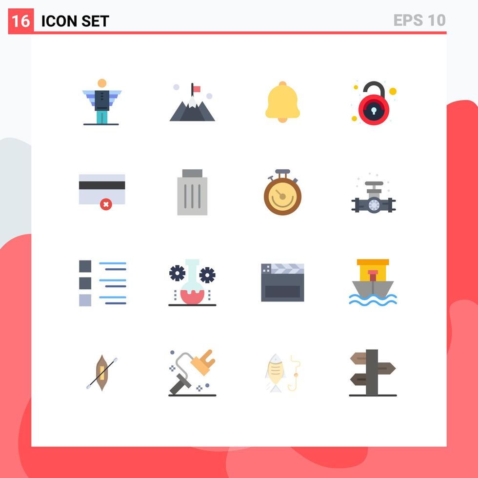 Universal Icon Symbols Group of 16 Modern Flat Colors of finance unsafe user unlock sound Editable Pack of Creative Vector Design Elements