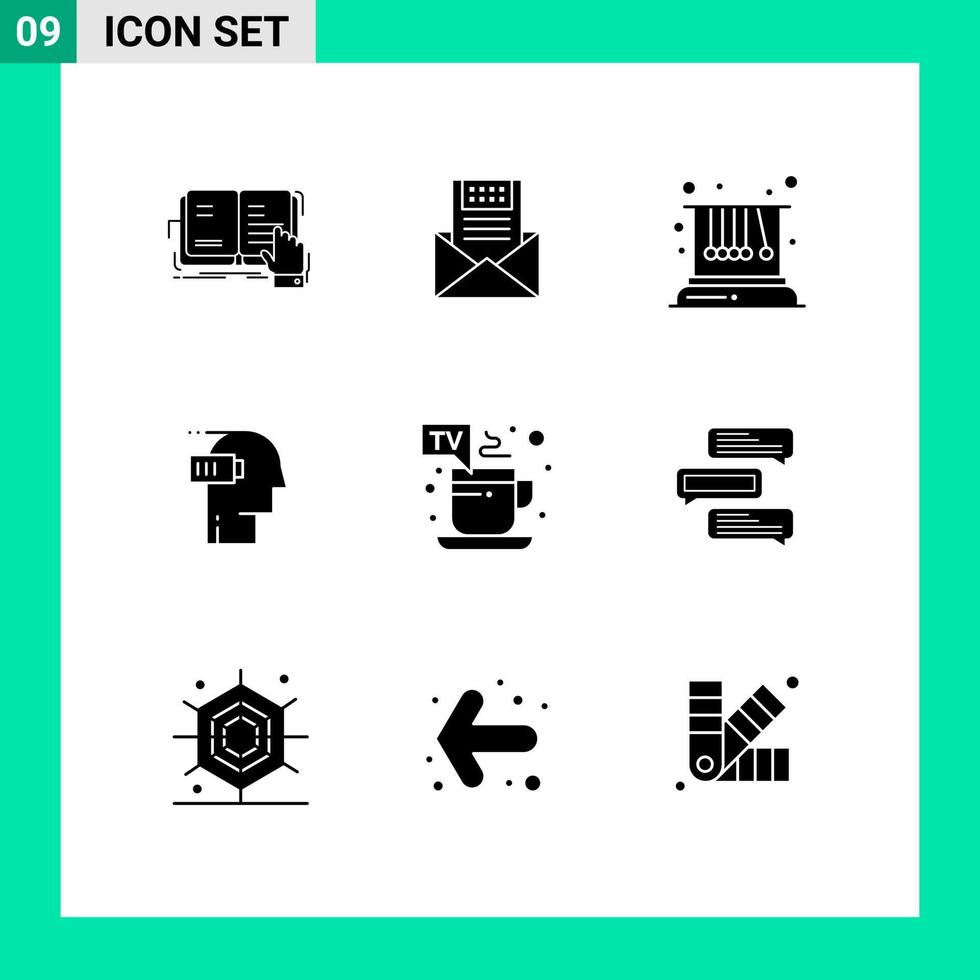 9 Universal Solid Glyph Signs Symbols of battery physics mail pendulum message Editable Vector Design Elements