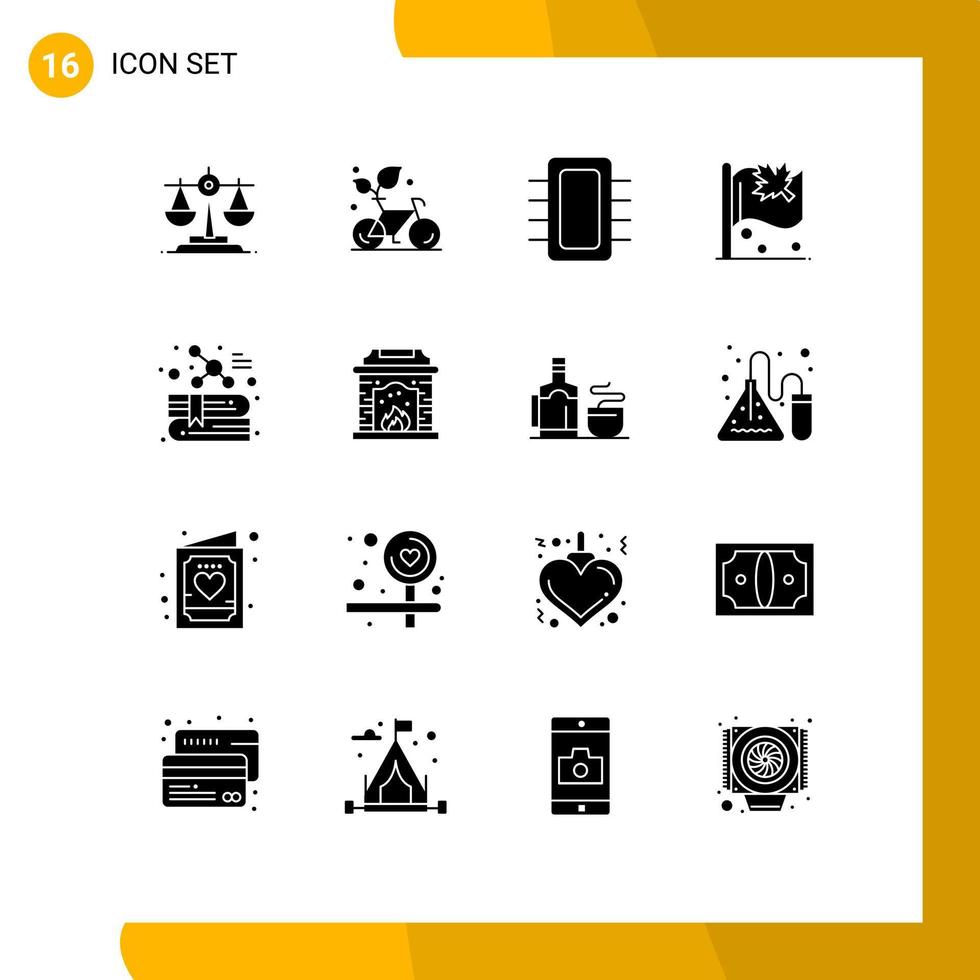 Mobile Interface Solid Glyph Set of 16 Pictograms of book leaf board canada hardware Editable Vector Design Elements