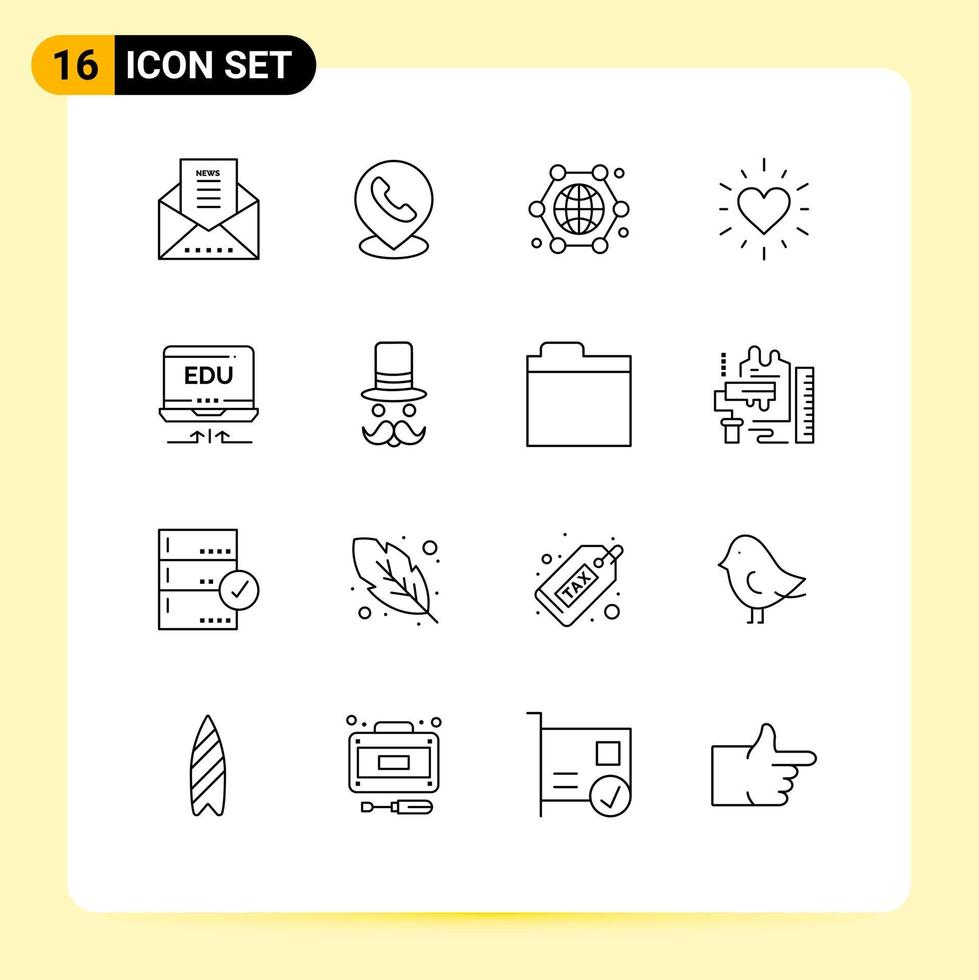 16 iconos creativos signos y símbolos modernos de hardware comunicación de san valentín amor internet de las cosas elementos de diseño vectorial editables vector