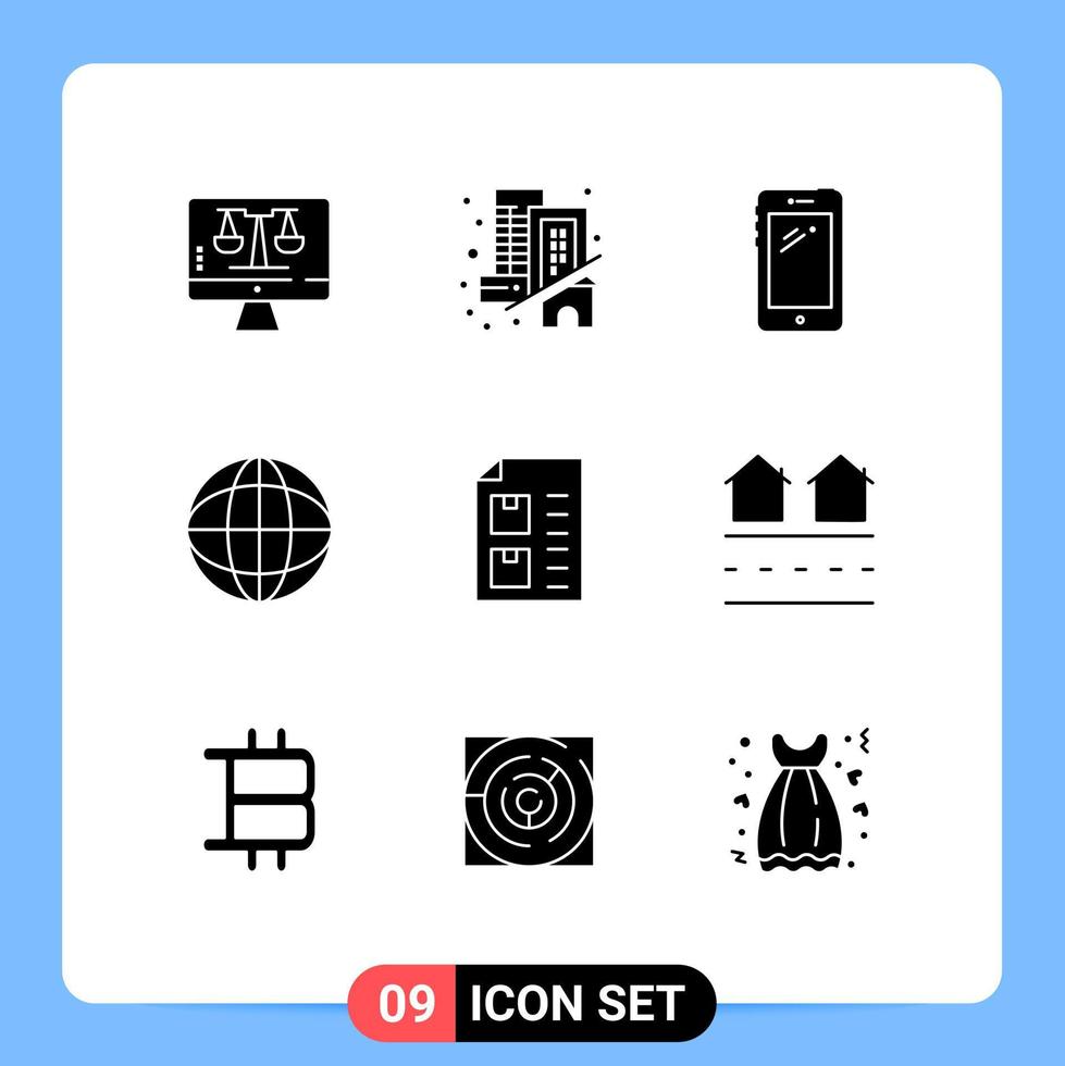 Group of 9 Modern Solid Glyphs Set for delivery globe phone finance samsung Editable Vector Design Elements