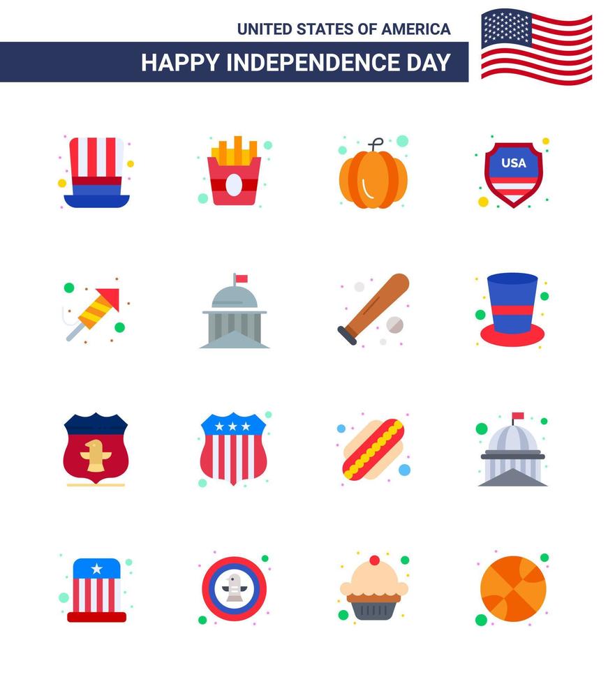 USA Happy Independence DayPictogram Set of 16 Simple Flats of day religion pumpkin fire work sign Editable USA Day Vector Design Elements