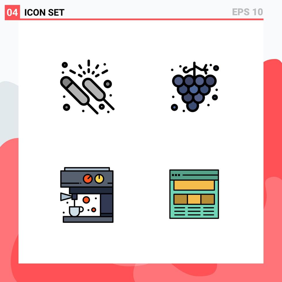 Universal Icon Symbols Group of 4 Modern Filledline Flat Colors of celebration machine group fruit website Editable Vector Design Elements