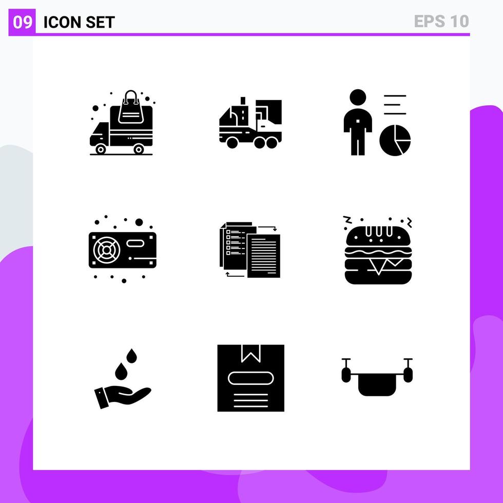 9 Solid Glyph concept for Websites Mobile and Apps radiator fan life computer management Editable Vector Design Elements