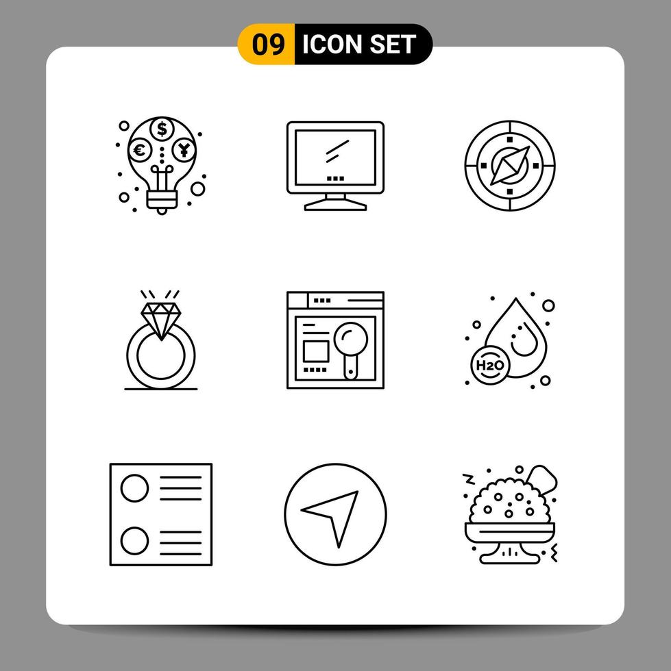 9 Black Icon Pack Outline Symbols Signs for Responsive designs on white background 9 Icons Set vector