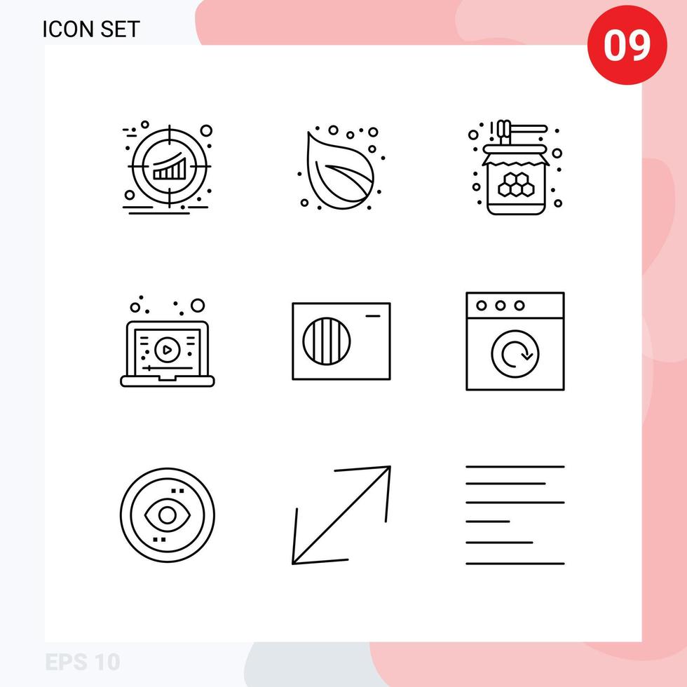 Mobile Interface Outline Set of 9 Pictograms of video learning tree internet jar Editable Vector Design Elements