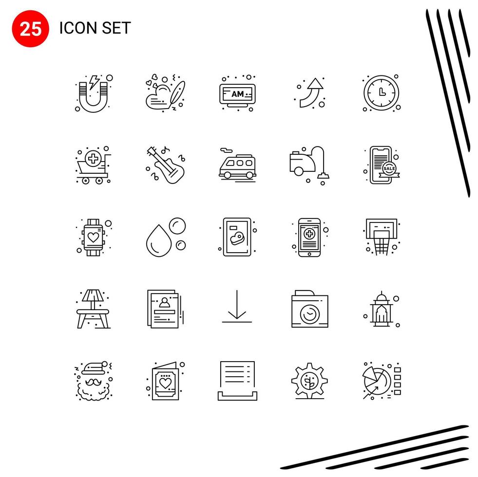 Mobile Interface Line Set of 25 Pictograms of time up wedding arrows time Editable Vector Design Elements