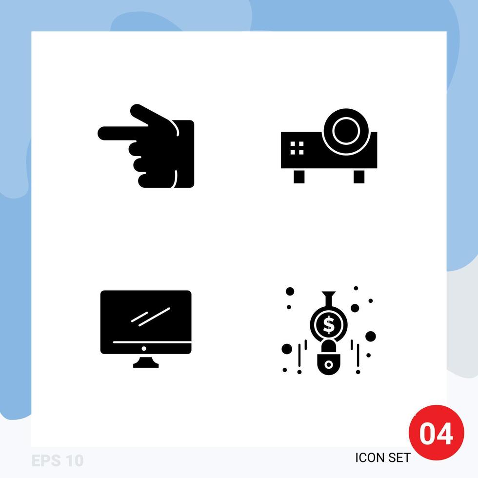 Pictogram Set of 4 Simple Solid Glyphs of finger computer left projector device Editable Vector Design Elements