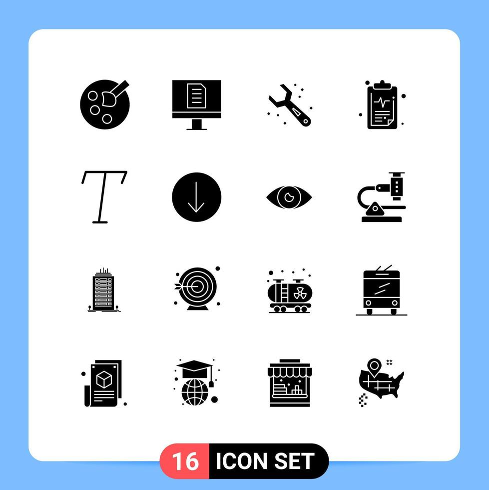 grupo de símbolos de iconos universales de 16 glifos sólidos modernos de símbolos herramientas en cursiva fuente elementos de diseño de vectores editables médicos
