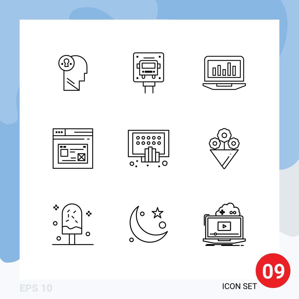 Set of 9 Vector Outlines on Grid for website page public internet monitoring Editable Vector Design Elements