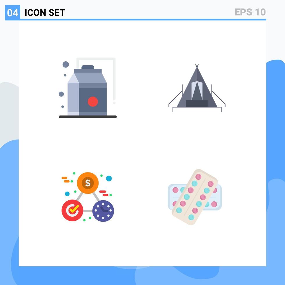 4 Thematic Vector Flat Icons and Editable Symbols of food clock food camp time Editable Vector Design Elements