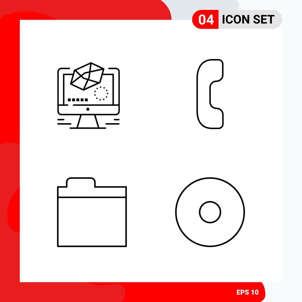 Creative Set of 4 Universal Outline Icons isolated on White Background vector