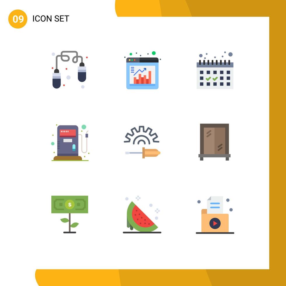 Editable Vector Line Pack of 9 Simple Flat Colors of interior screw dates driver station Editable Vector Design Elements