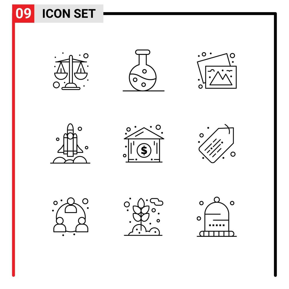 9 Outline concept for Websites Mobile and Apps real estate dollar house travel usa spaceship Editable Vector Design Elements