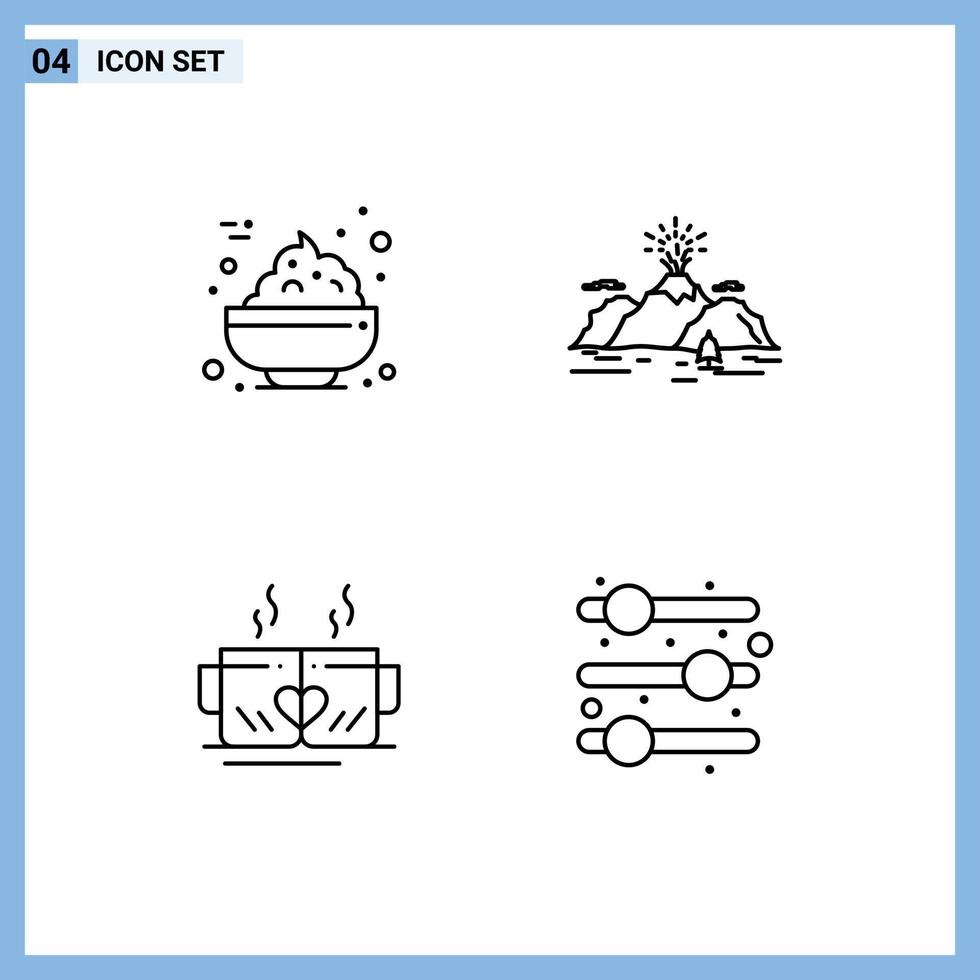 conjunto de 4 iconos de interfaz de usuario modernos símbolos signos para cuenco taza naturaleza montaña corazón elementos de diseño vectorial editables vector