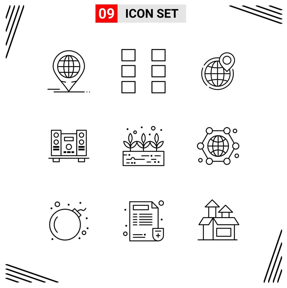 9 iconos estilo de línea cuadrícula basada en símbolos de contorno creativo para el diseño de sitios web signos de icono de línea simple aislados en fondo blanco 9 conjunto de iconos vector