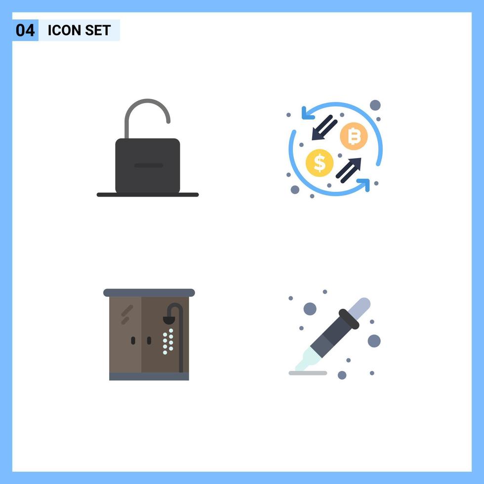 User Interface Pack of 4 Basic Flat Icons of lock home security currency exchange bathroom Editable Vector Design Elements