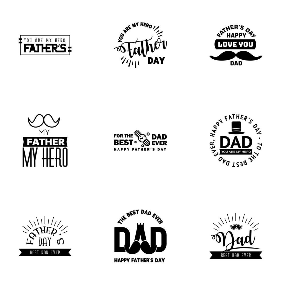 Happy fathers day 9 Black vintage retro type font Illustrator eps10 Editable Vector Design Elements