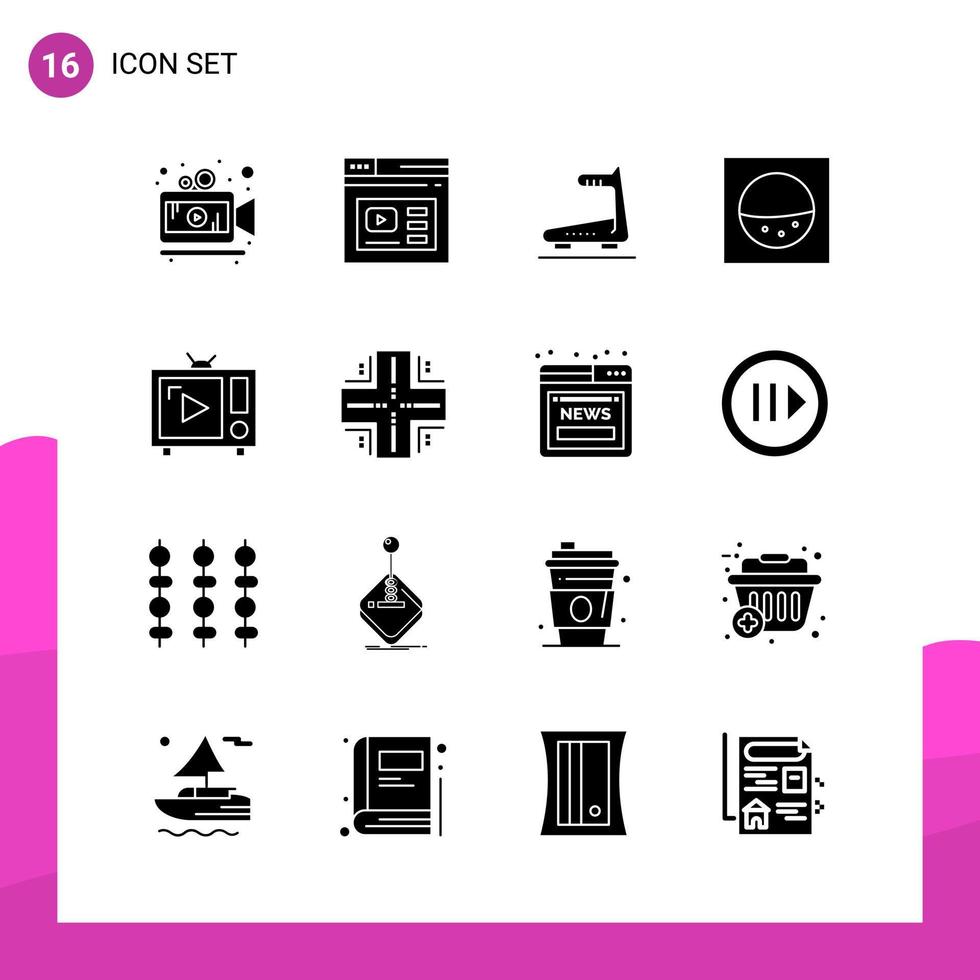 paquete de conjunto de iconos de glifos de 16 iconos sólidos aislados en fondo blanco para aplicaciones móviles y de impresión de diseño de sitios web receptivos vector