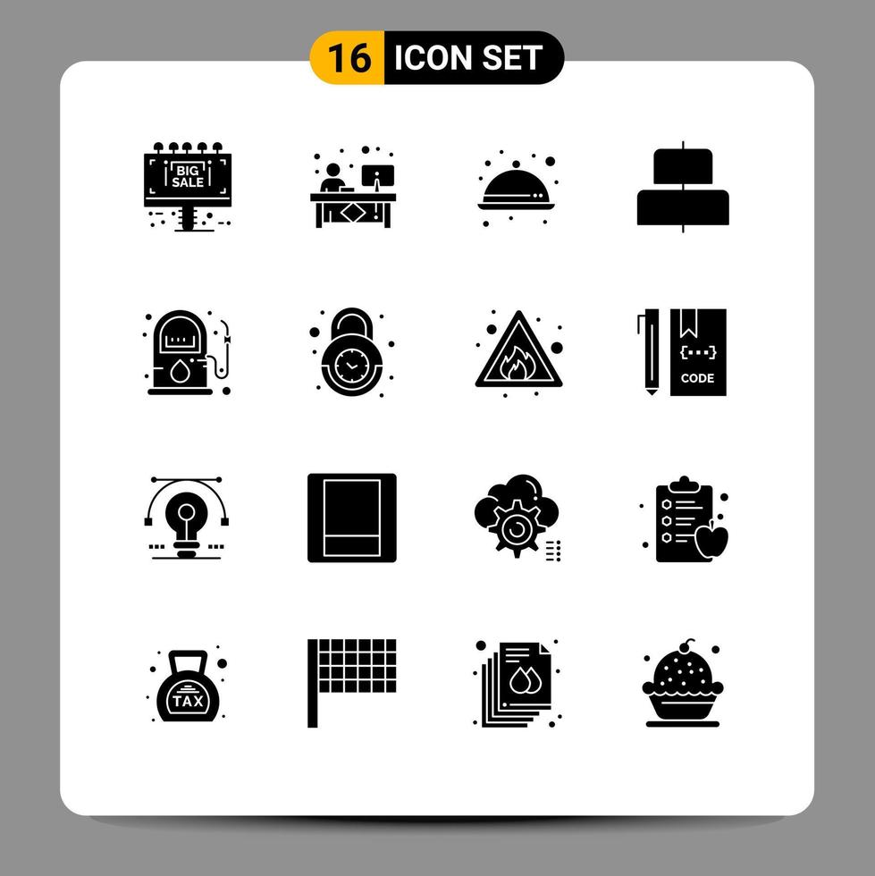 Modern Set of 16 Solid Glyphs Pictograph of gas horizontal reception center ware Editable Vector Design Elements