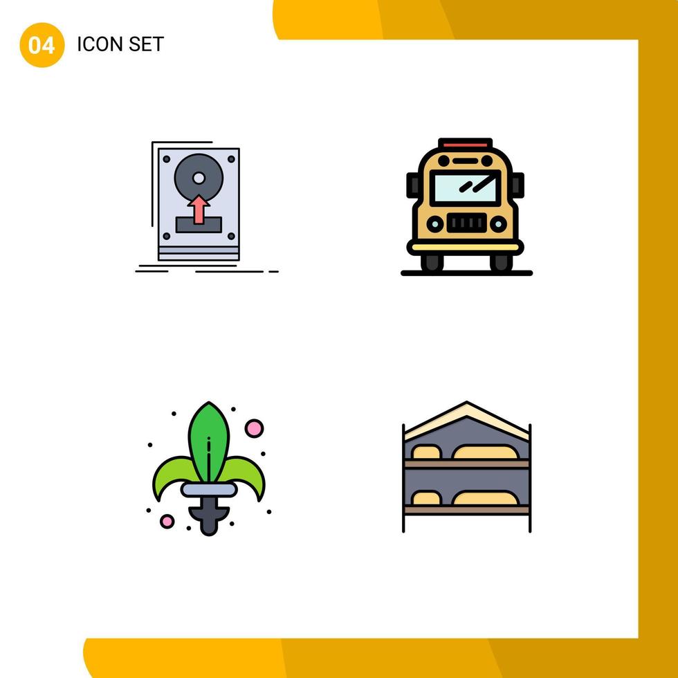 4 User Interface Filledline Flat Color Pack of modern Signs and Symbols of install gras save school sword Editable Vector Design Elements