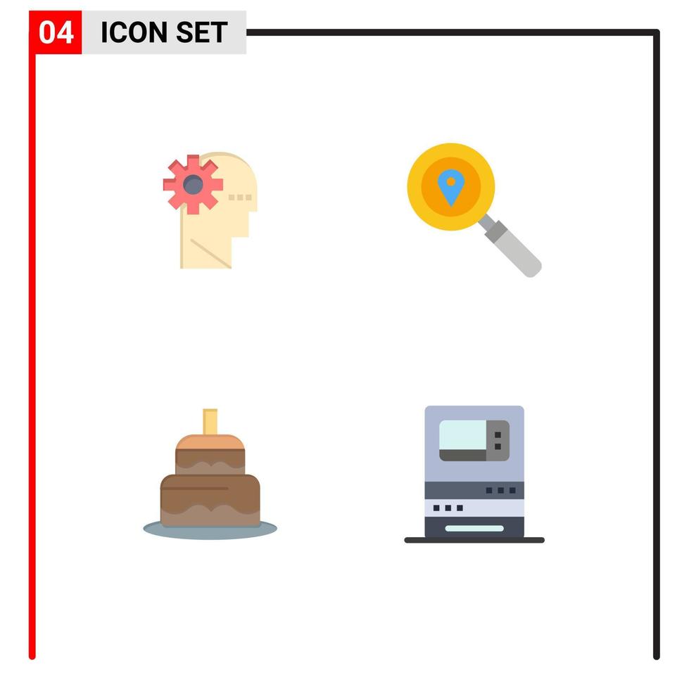Editable Vector Line Pack of 4 Simple Flat Icons of brain cake mind search countrey Editable Vector Design Elements