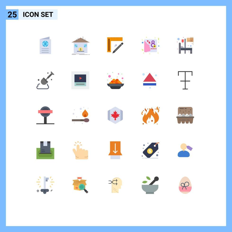 Mobile Interface Flat Color Set of 25 Pictograms of female card refund design pencil Editable Vector Design Elements