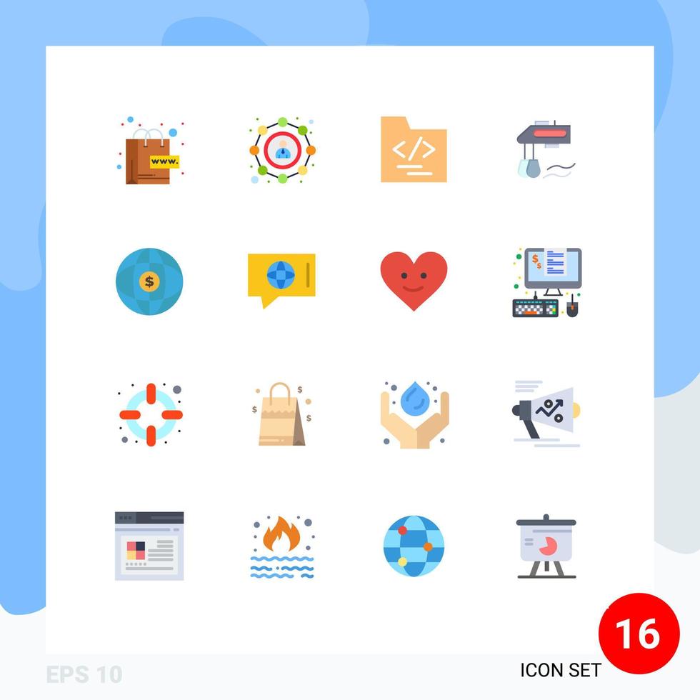 User Interface Pack of 16 Basic Flat Colors of internet world folder blender kitchen Editable Pack of Creative Vector Design Elements