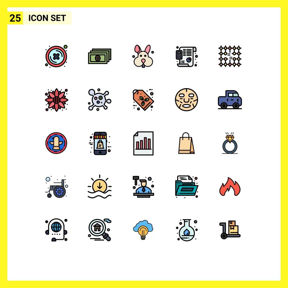 Modern Set of 25 Filled line Flat Colors Pictograph of grid connection easter chip financial Editable Vector Design Elements