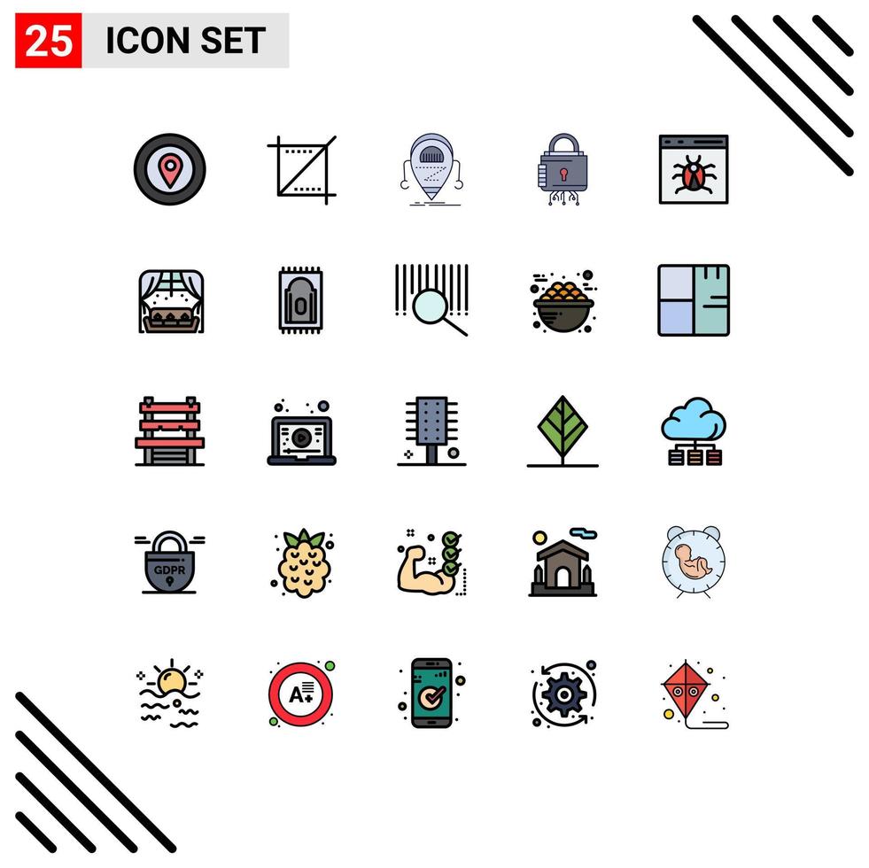 Mobile Interface Filled line Flat Color Set of 25 Pictograms of secure lock android cyber technology Editable Vector Design Elements