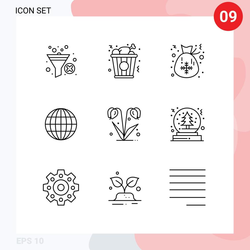 Set of 9 Modern UI Icons Symbols Signs for spring floral celebration flower internet Editable Vector Design Elements