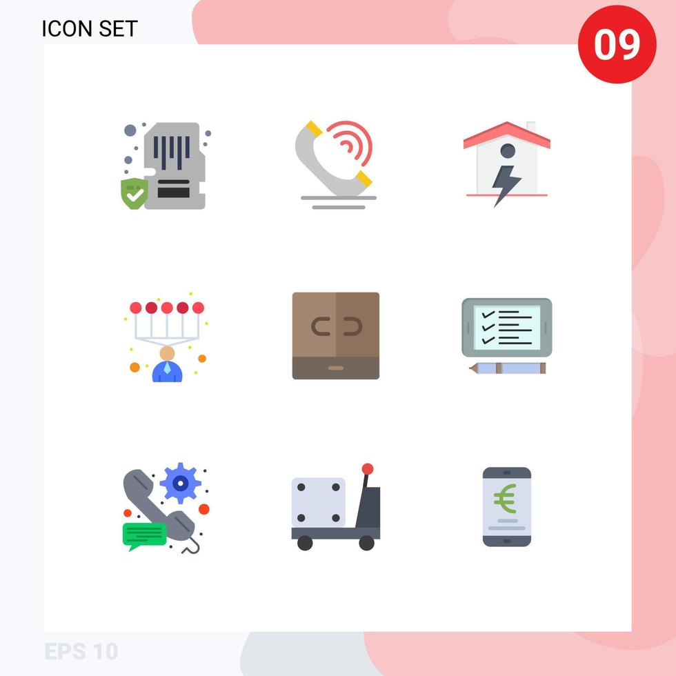 Flat Color Pack of 9 Universal Symbols of decor skills services personal skills power Editable Vector Design Elements