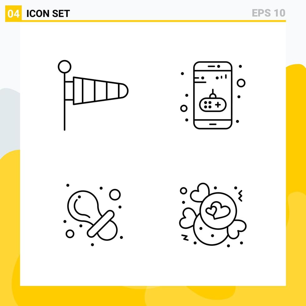 Collection of 4 Universal Line Icons Icon Set for Web and Mobile vector