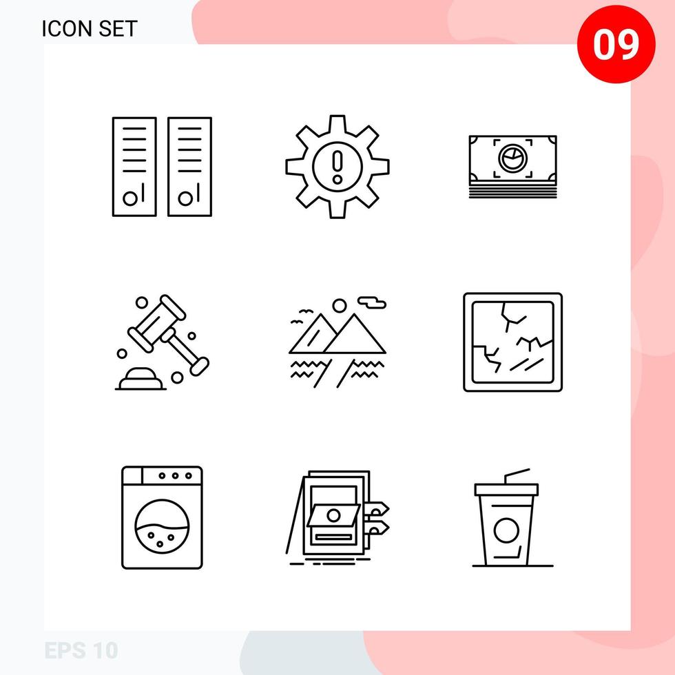 Vector Pack of 9 Icons in Line Style Creative Outline Pack isolated on White Background for Web and Mobile