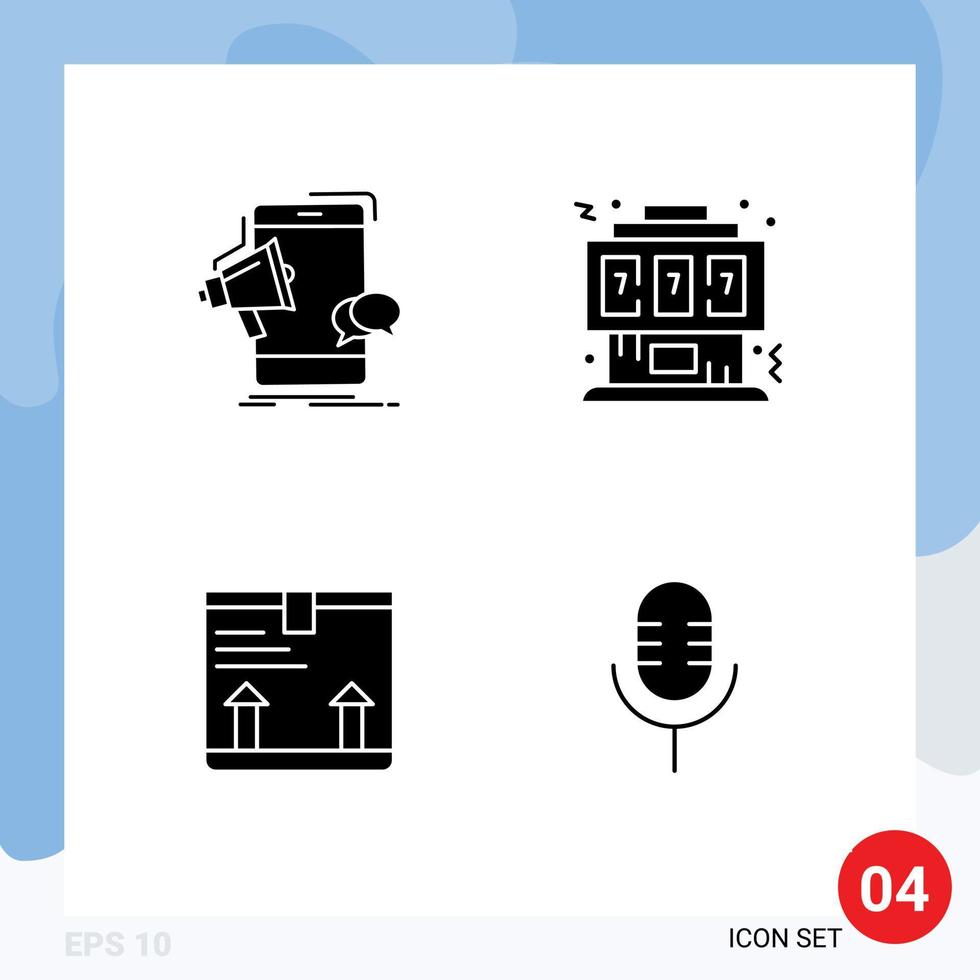 Set of Vector Solid Glyphs on Grid for bullhorn console megaphone gaming box Editable Vector Design Elements