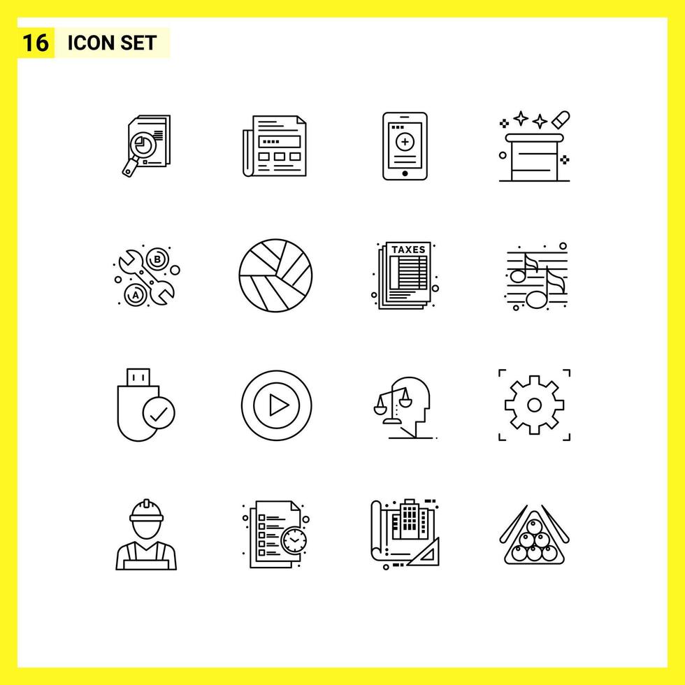 Modern Set of 16 Outlines and symbols such as magical magic ad hospital cell Editable Vector Design Elements
