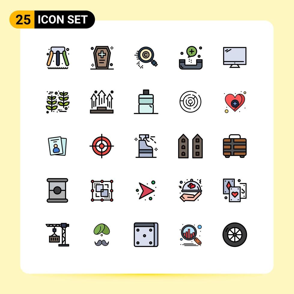 conjunto de color plano de línea llena de interfaz móvil de 25 pictogramas de forma elementos de diseño de vector editables de propiedad de enfermedad de contenido de emergencia