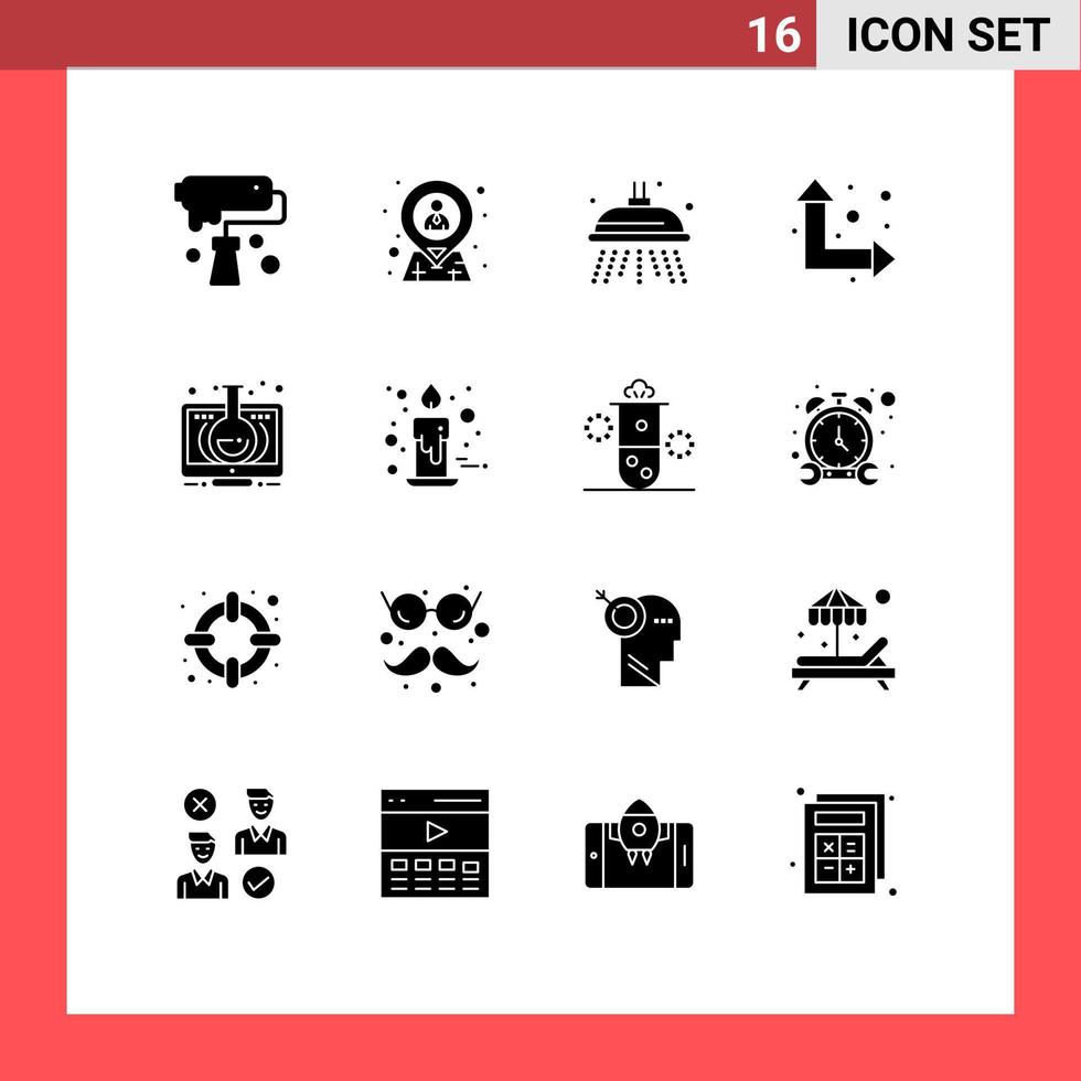 Pack of 16 Modern Solid Glyphs Signs and Symbols for Web Print Media such as education up down location arrows shower Editable Vector Design Elements