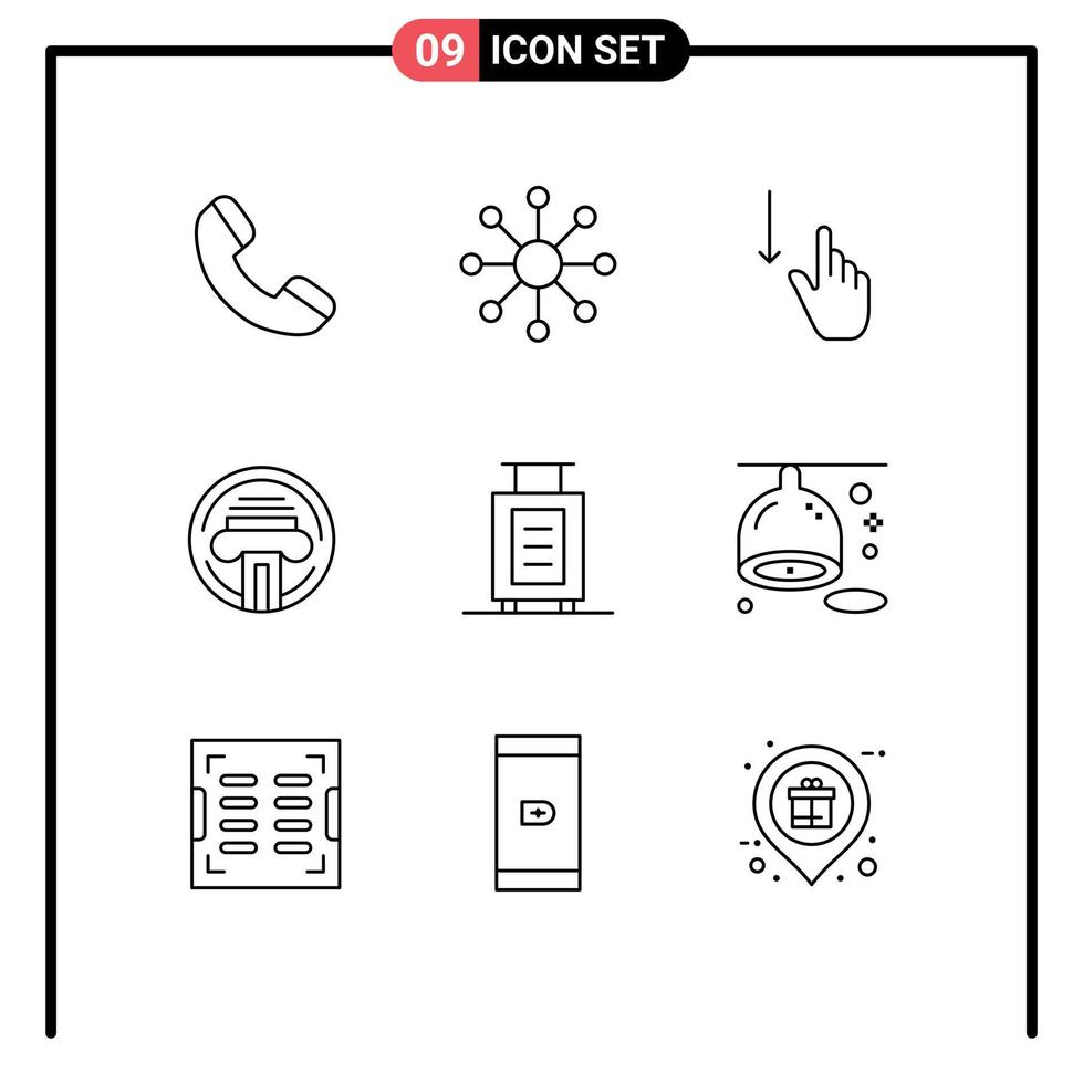 Pictogram Set of 9 Simple Outlines of suitcase bag gesture writer type Editable Vector Design Elements