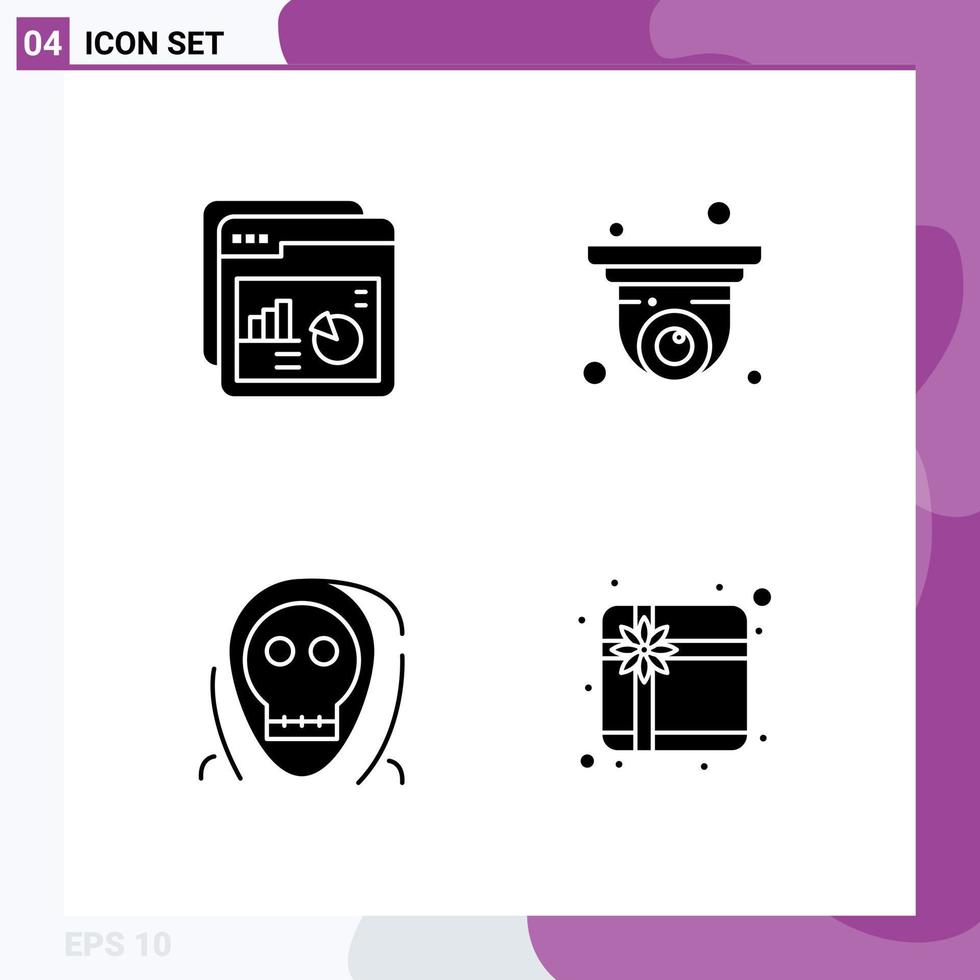 Modern Set of 4 Solid Glyphs Pictograph of analysis dead web cctv evil Editable Vector Design Elements