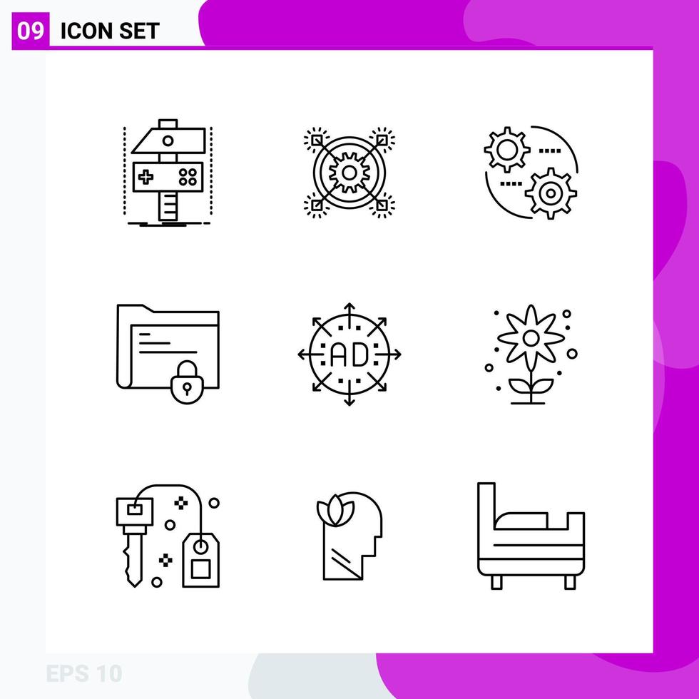 paquete de conjunto de iconos de línea de 9 iconos de contorno aislados en fondo blanco para impresión web y móvil vector