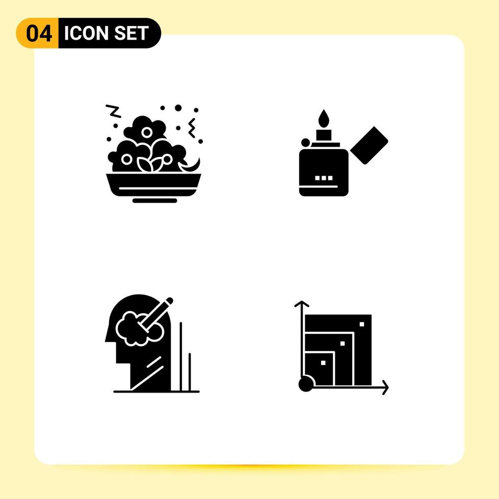 Mobile Interface Solid Glyph Set of 4 Pictograms of fast pen nugget smoking idea Editable Vector Design Elements