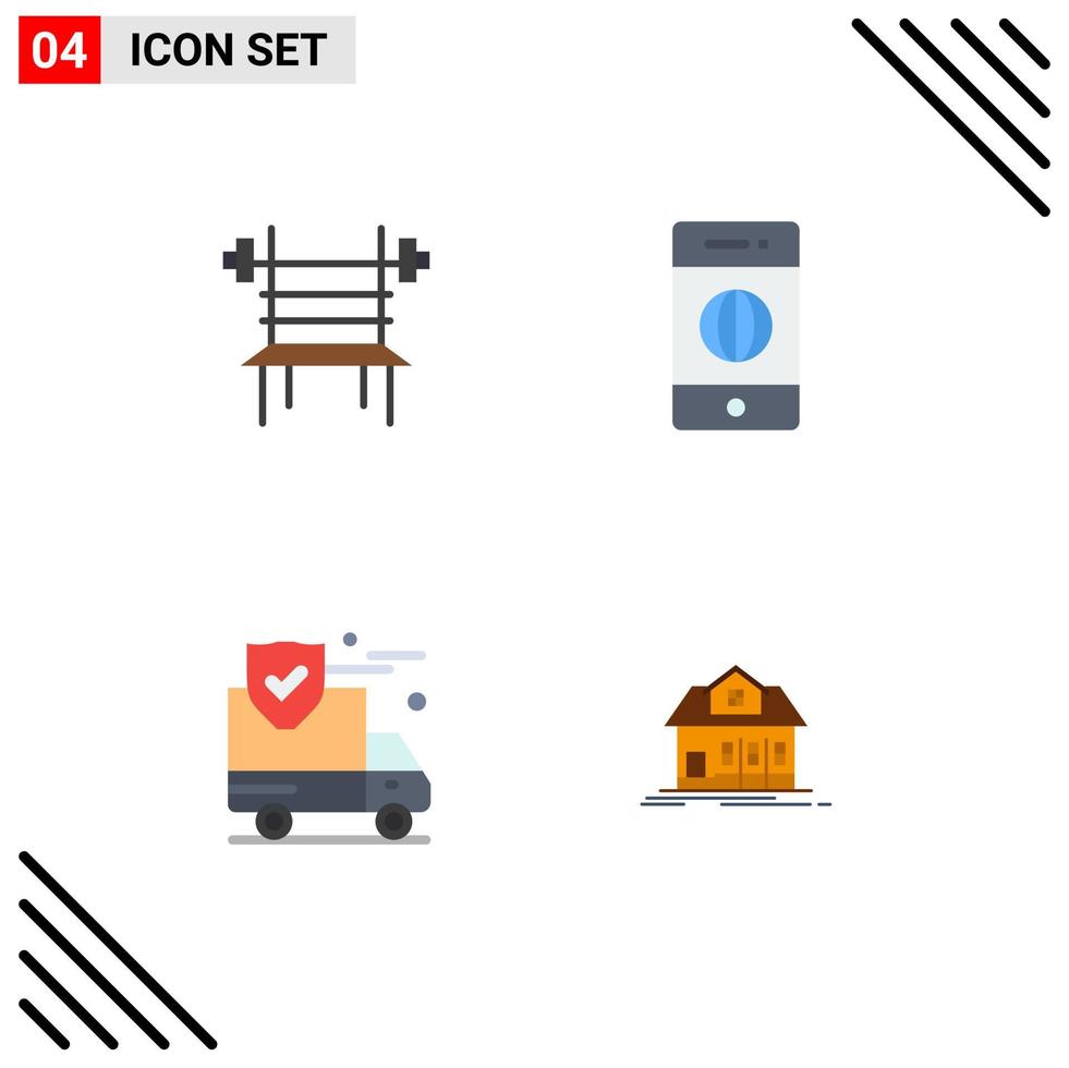 4 Thematic Vector Flat Icons and Editable Symbols of balance insurance gym electronics security Editable Vector Design Elements