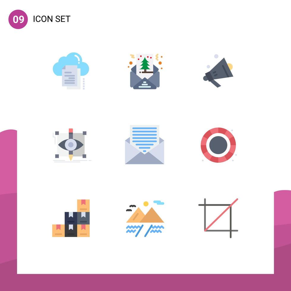 Modern Set of 9 Flat Colors Pictograph of communication sketching shapes sketch design Editable Vector Design Elements