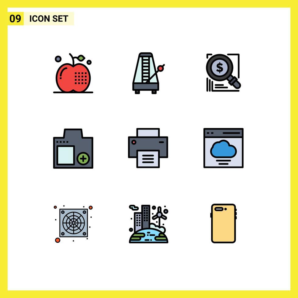 Set of 9 Modern UI Icons Symbols Signs for digital camera music solution magnifer Editable Vector Design Elements