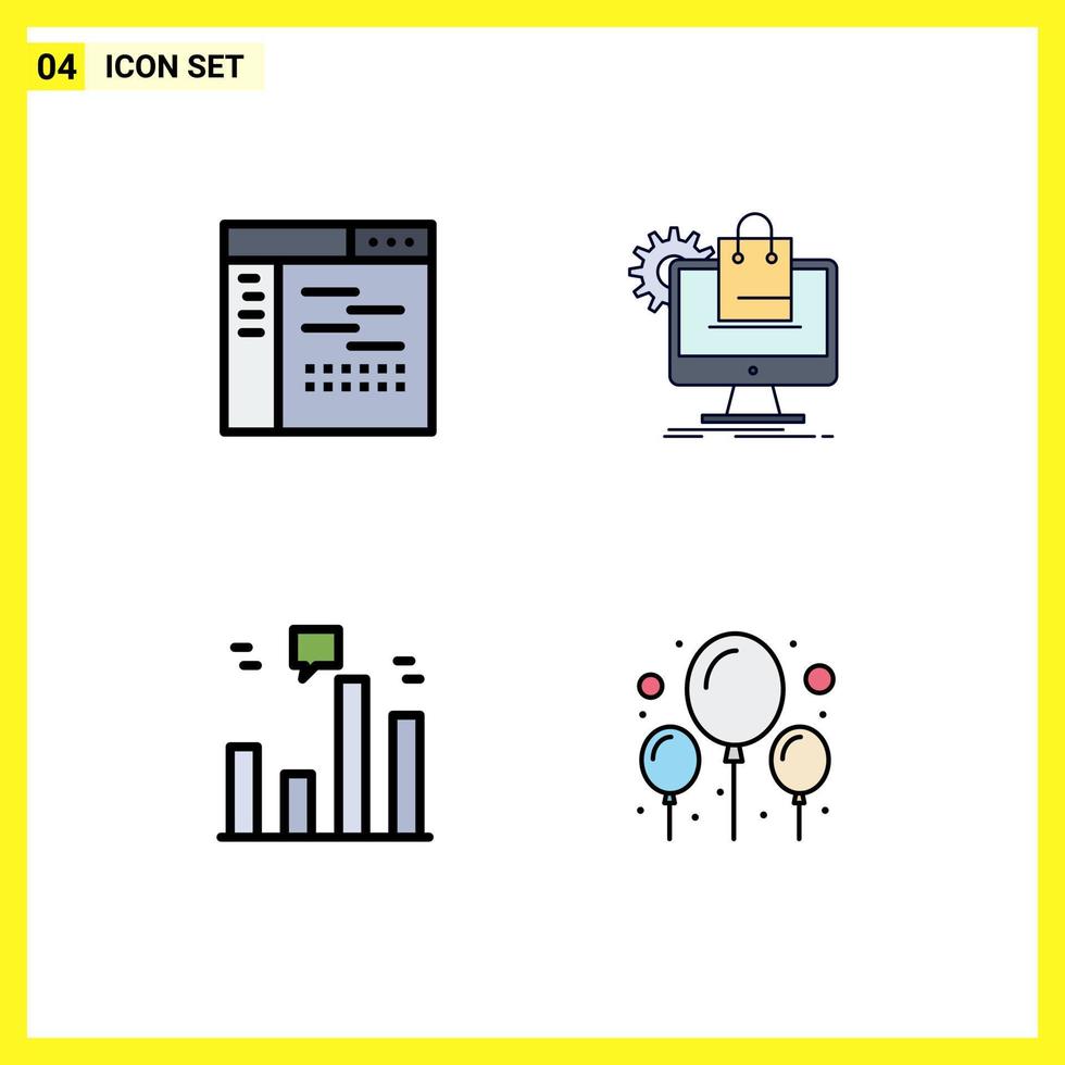 4 User Interface Filledline Flat Color Pack of modern Signs and Symbols of code cart page online finance Editable Vector Design Elements