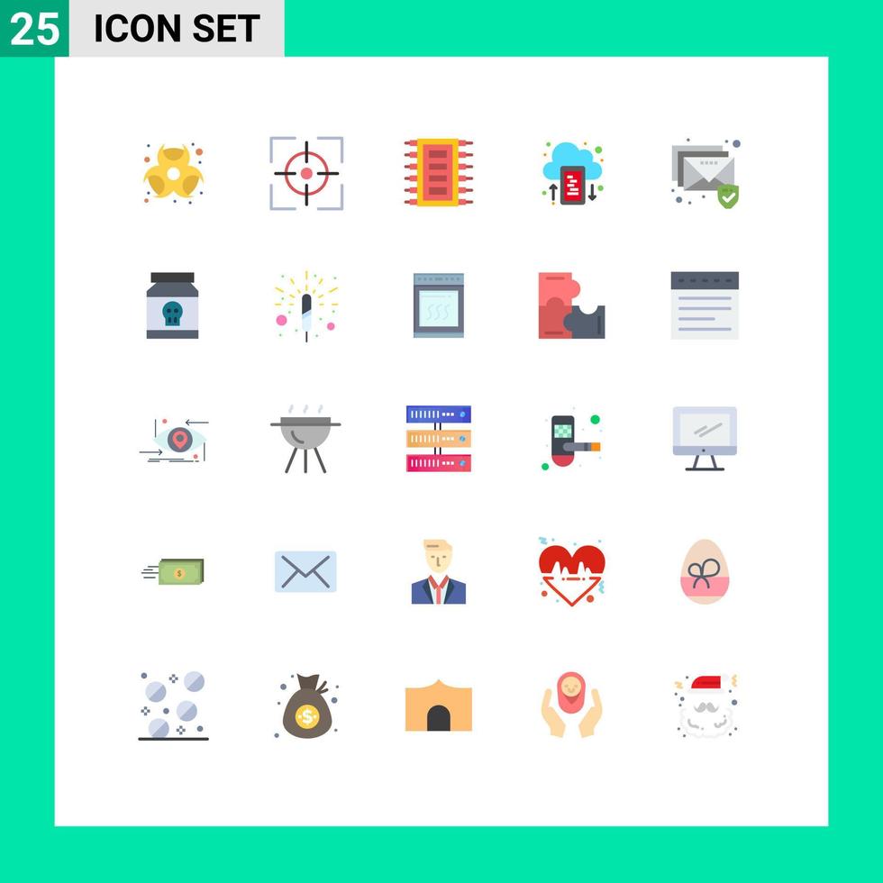 25 User Interface Flat Color Pack of modern Signs and Symbols of email mobile tech drive connect Editable Vector Design Elements