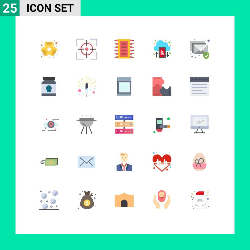 Paquete de 25 colores planos de interfaz de usuario de signos y símbolos modernos de la unidad de tecnología móvil de correo electrónico conecta elementos de diseño de vectores editables
